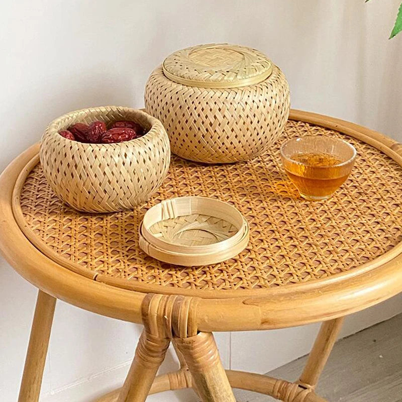 Handwoven Bamboo Basket with Lid - handmade