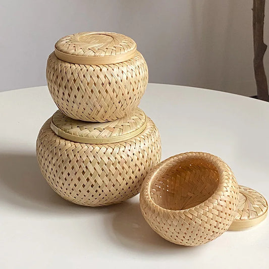 Handwoven Bamboo Basket with Lid - handmade