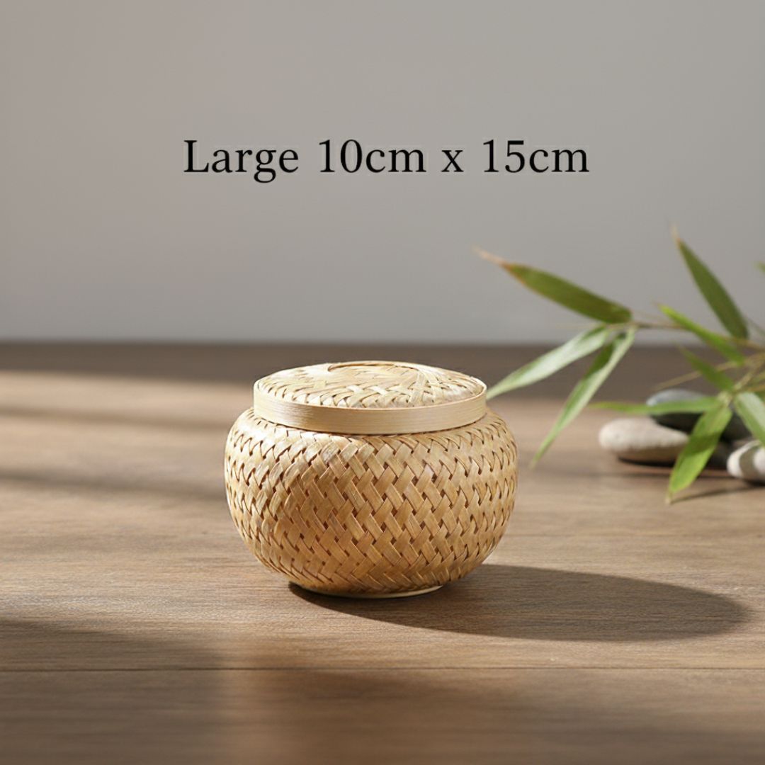 Handwoven Bamboo Basket with Lid - handmade