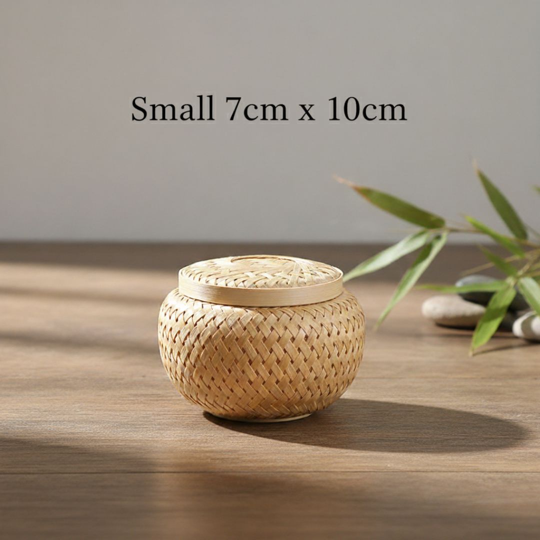 Handwoven Bamboo Basket with Lid - handmade