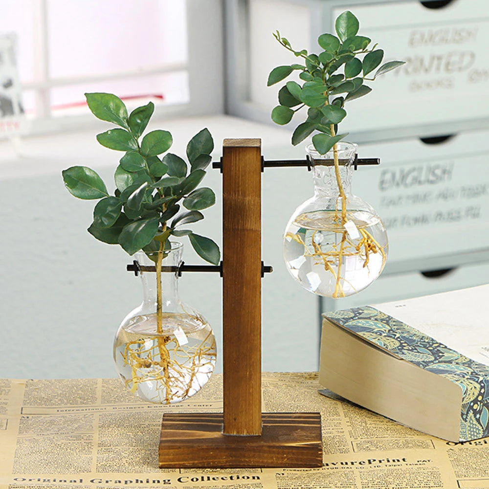 Modern Wooden & Glass Plant Holder