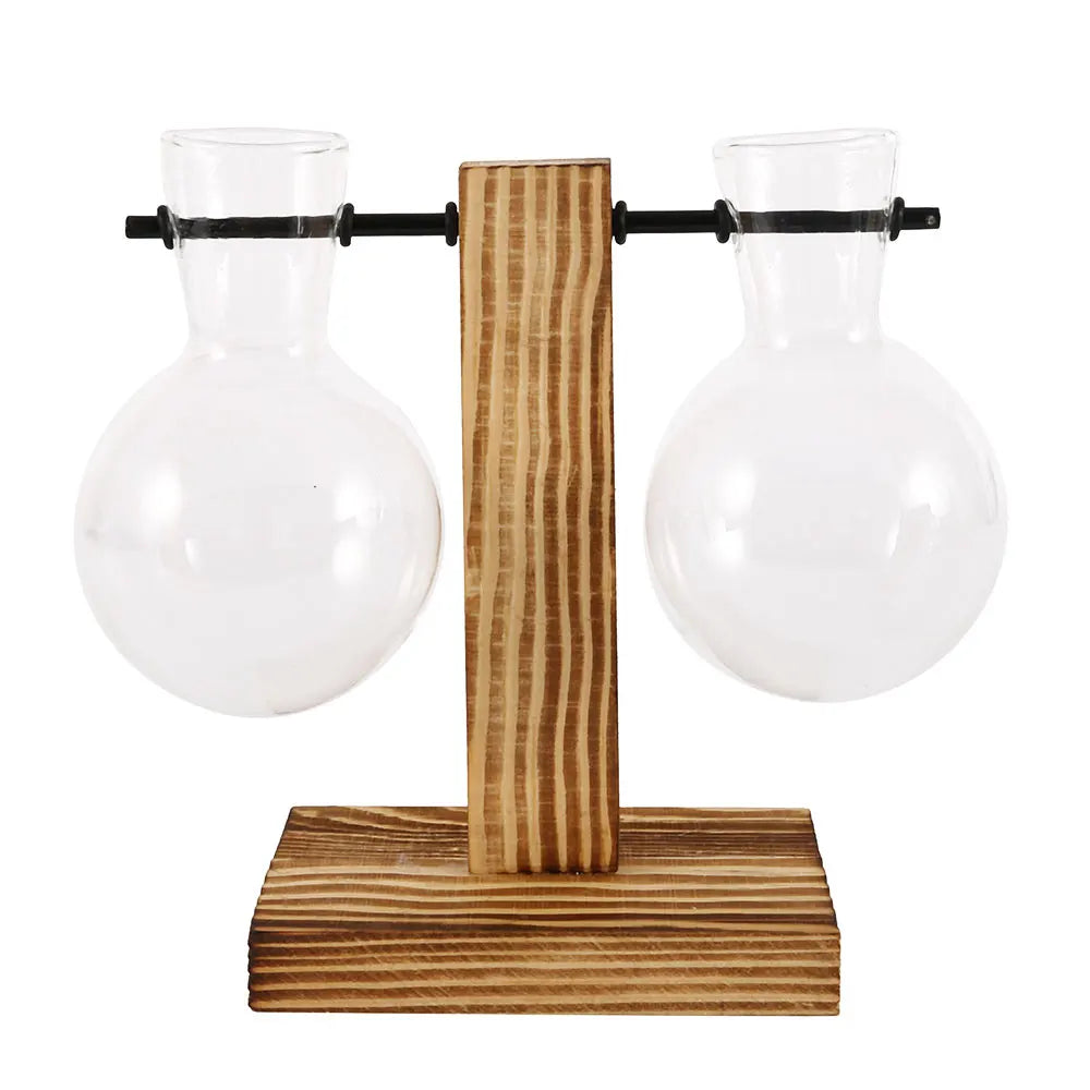 Modern Wooden & Glass Plant Holder