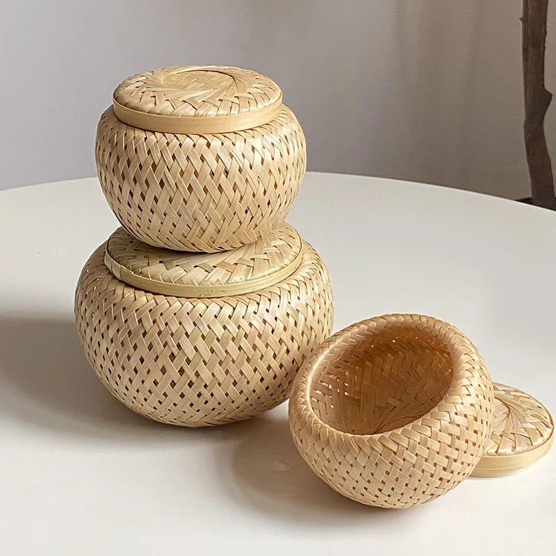Handwoven Bamboo Basket with Lid - handmade