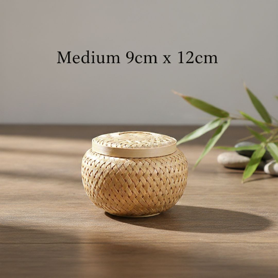 Handwoven Bamboo Basket with Lid - handmade
