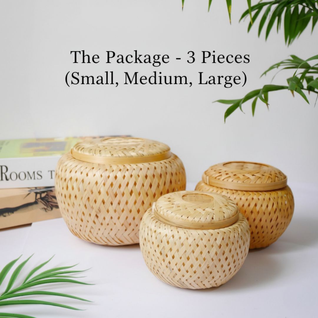 Handwoven Bamboo Basket with Lid - handmade